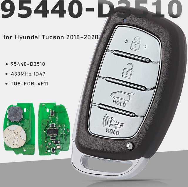 KEYECU Smart Remote Auto Schlüsselanhänger für Hyundai Tucson 2018 2019 2020, Schwarz, 433,92 MHz ID47 4 Tasten Prox - Bild 1