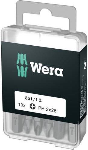 Wera Kreuzschlitz-Bit PH 1 aus legiertem Werkzeugstahl, Durchmesser 6,3 mm, Farbe Silber, 10 Stück - Bild 1