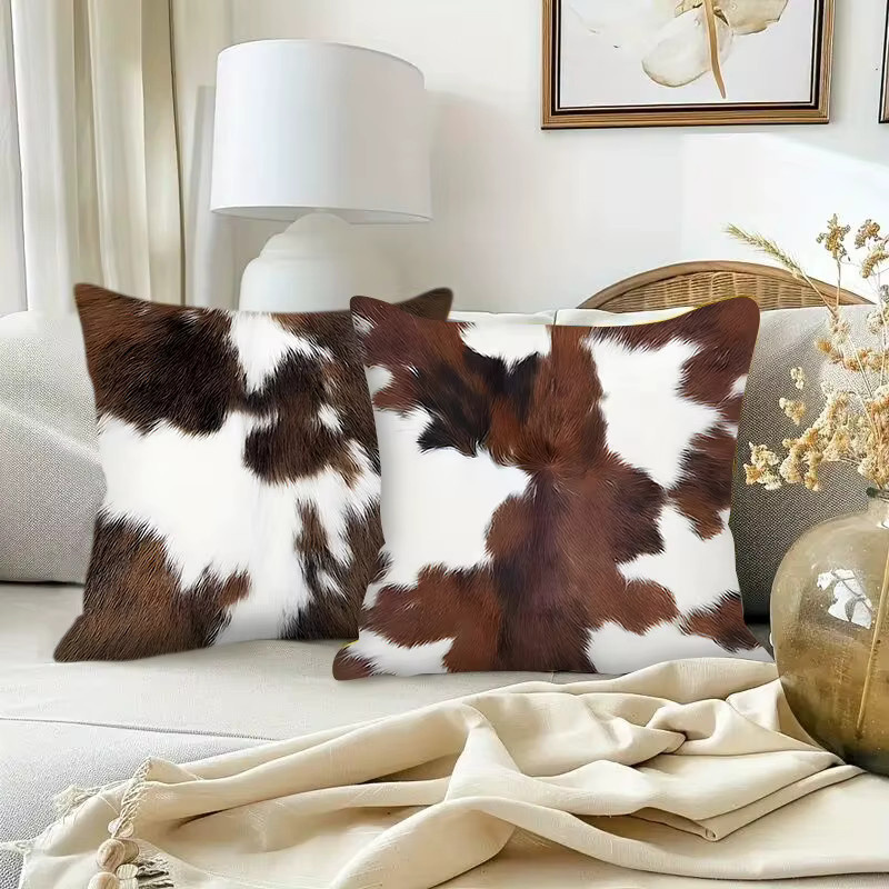 VIKAMA Kissenbezug aus Kunstfell mit Rindsleder-Textur und Tierdruck in Multicolour, B/T/H: 40 x 40 x 40 cm - Bild 3