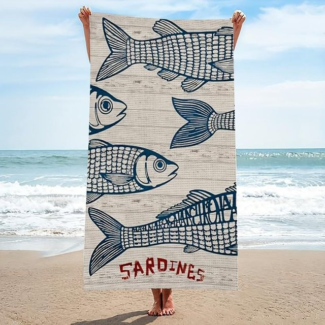JMG Household Supplies Strandtuch Sardinen Design in Blau, B/H: 70 x 140 cm - Bild 1