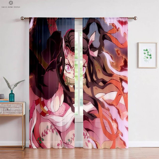 Japanische Comic-Vorhänge mit Animation Hot Blood Druck von Yiran Furniture, 2er-Set, Mehrfarbig, B: 50 cm, H: 130 cm - Bild 1