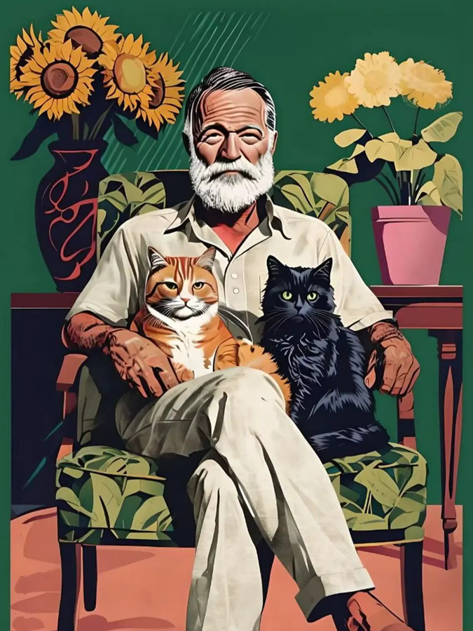 Hemingway Cats Wandkunst von SHENCHEN – Bunte Grafik mit Ernest Hemingway und Polydactyl-Katzen als Poster - Bild 7