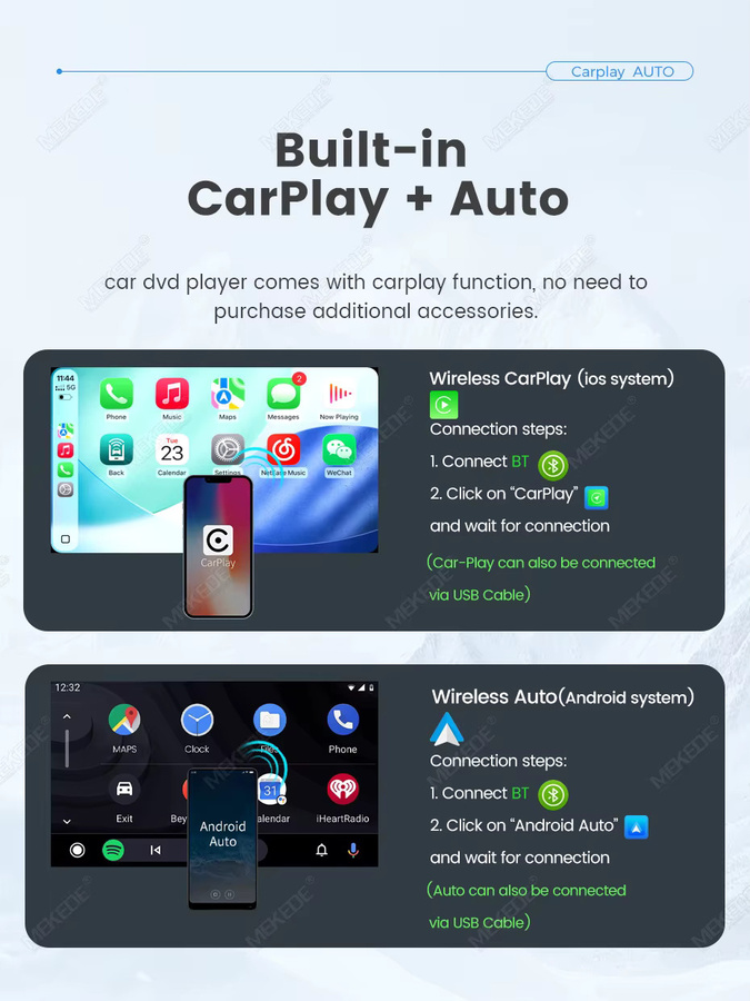MEKEDE 7 Zoll Kabelloses CarPlay Android 15 Autoradio mit GPS-Navigation und Bluetooth für Volkswagen Amarok, Golf, Passat, Skoda Octavia und Seat Polo in Schwarz - Bild 4