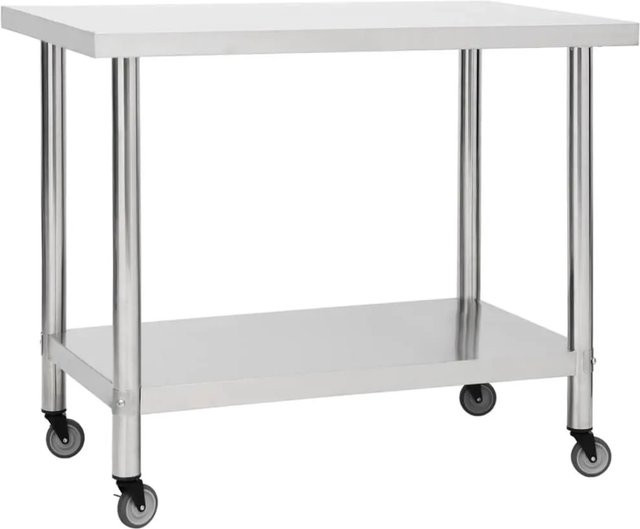 DELUKE Edelstahl Arbeitstisch BEWO mit Rollen, Silber, B/T/H: 100 x 45 x 85 cm - Bild 1