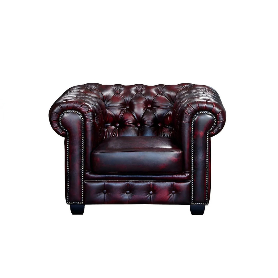 Vente-unique Chesterfield Sessel Brenton aus Leder in Bordeaux mit gerader Rückenlehne und Armlehnen, Höhe: 105 cm - Bild 2