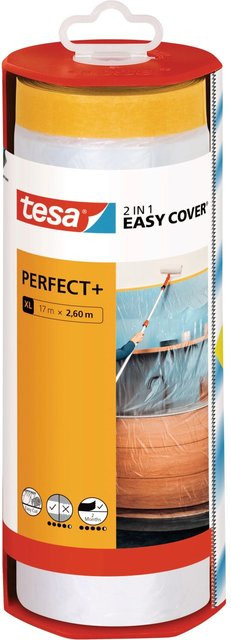 Tesa Easy Cover Perfect+ XL Abdeckfolie mit Klebeband im Spender, Gelb/Transparent, B: 260 cm, L: 17 m - Bild 1