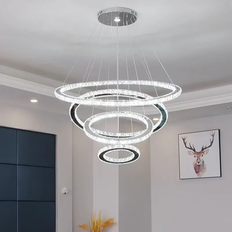 JIANKEXING Kristall-Kronleuchter in Silber, kreisförmige LED-Pendelleuchte im minimalistischen Design für Esszimmer und Schlafzimmer - Bild 2