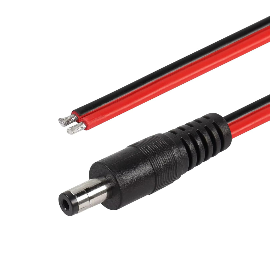 UpperFu 2 Stück DC-Versorgung Pigtail Stecker 5,5 mm x 2,5 mm mit 14 AWG blankem Draht in Schwarz für CCTV-Überwachungskameras und LED-Streifenlicht - Bild 2