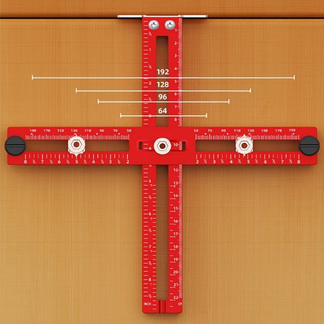 Wnew Schrank Hardware Jig aus Aluminiumlegierung in Rot, Einstellbare Bohrvorlage für Schrankgriffe und Schubladen mit Bohrführung - Bild 1