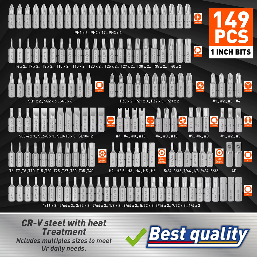 258-teiliges professionelles Schraubendreher-Bit-Set aus Chrom-Vanadium-Stahl in Orange mit Sicherheitsbohrern, Muttern-Setzern und Ratschenschlüssel - Bild 3