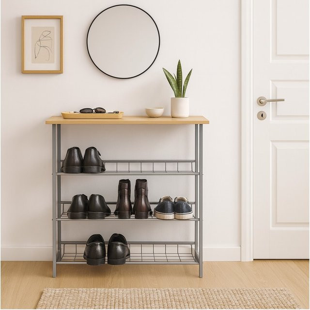 Schuhregal von Möbel direkt online in Silber und Braun aus MDF und pulverbeschichtetem Stahlrohr - Bild 1