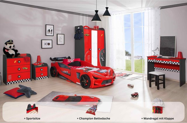 Aileenstore Kinderzimmer Komplettset Autobett Rio 5-teilig in Rot - Bild 1