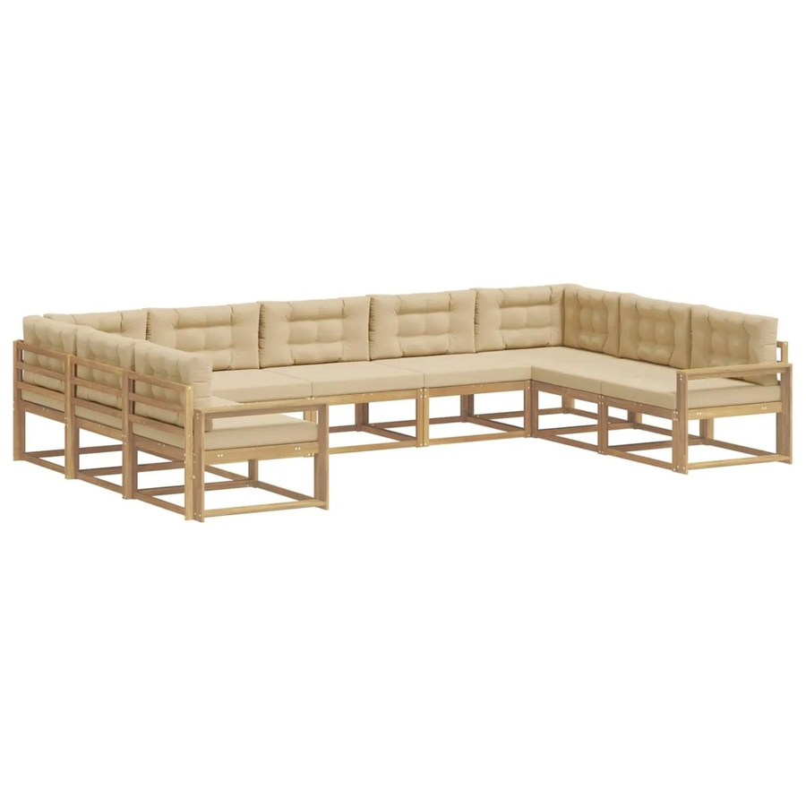 vidaXL Outdoor-Sofagarnitur in U-Form aus Akazienholz mit Kissen in Weiß und Beige - Bild 2