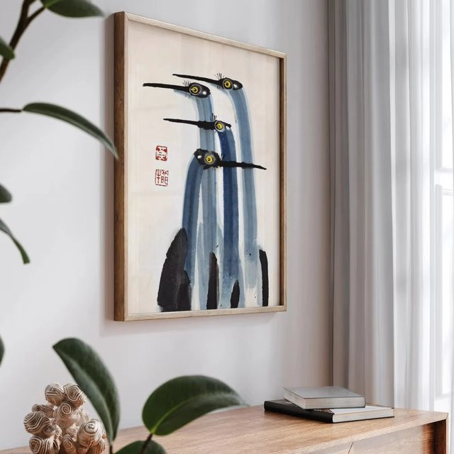 Potdemiel Leinwanddruck Japanischer antiker Kranich im Vintage-Stil als Wandkunst für dein Zuhause - Bild 1
