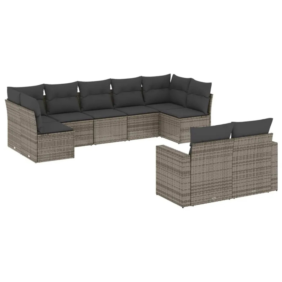 vidaXL 9-tlg Garten-Sofagarnitur in U-Form aus grauem Poly-Rattan mit Sitzkissen und Stauraum - Bild 2