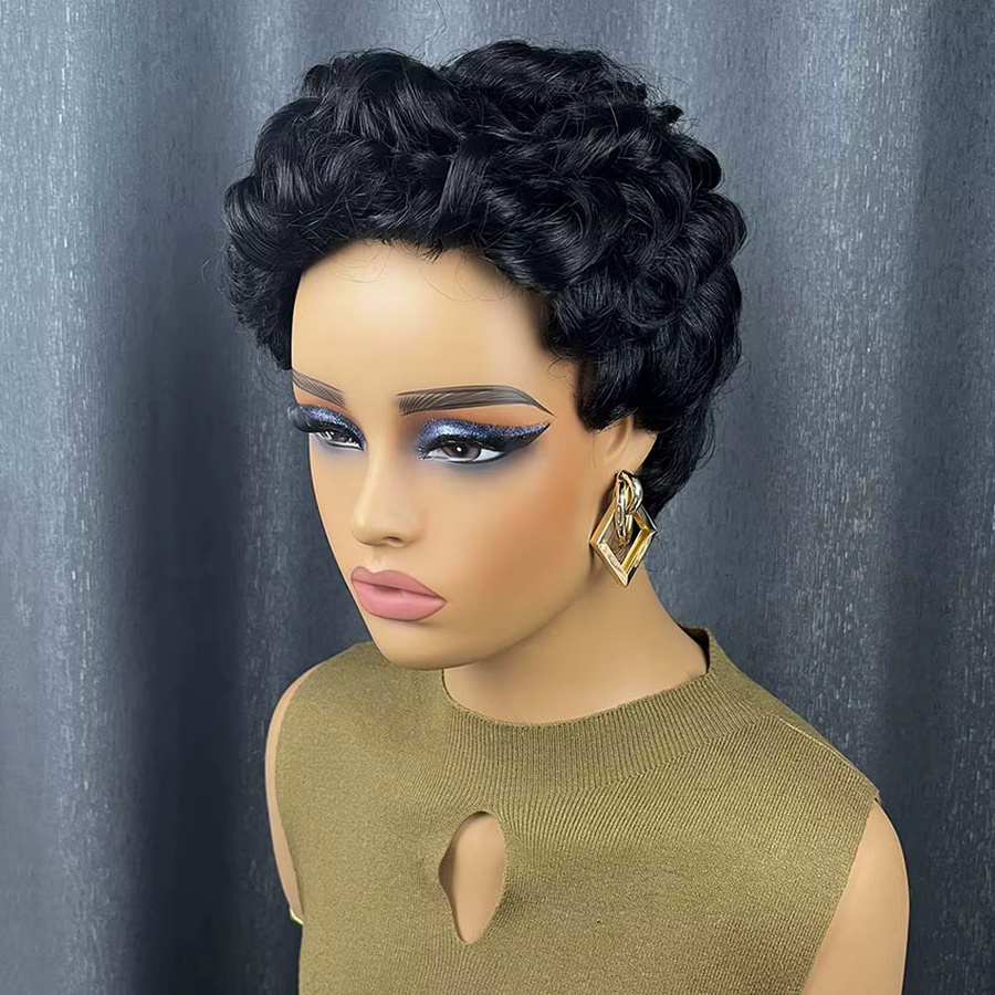 OYM HAIR Echthaar-Perücke, lockig, Pixie-Schnitt, Damen - Bild 2