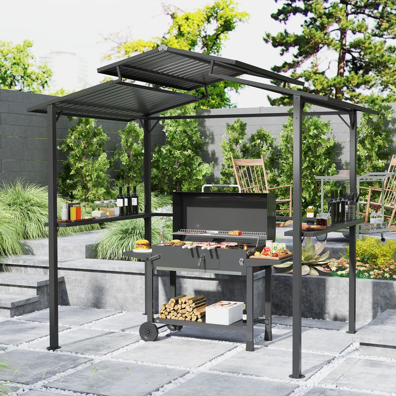 Outsunny Grillpavillon aus Metall in Schwarz mit wasserdichtem Doppelschichtdach und UV-Schutz, B/T/H: 250 x 160 x 250 cm - Bild 2