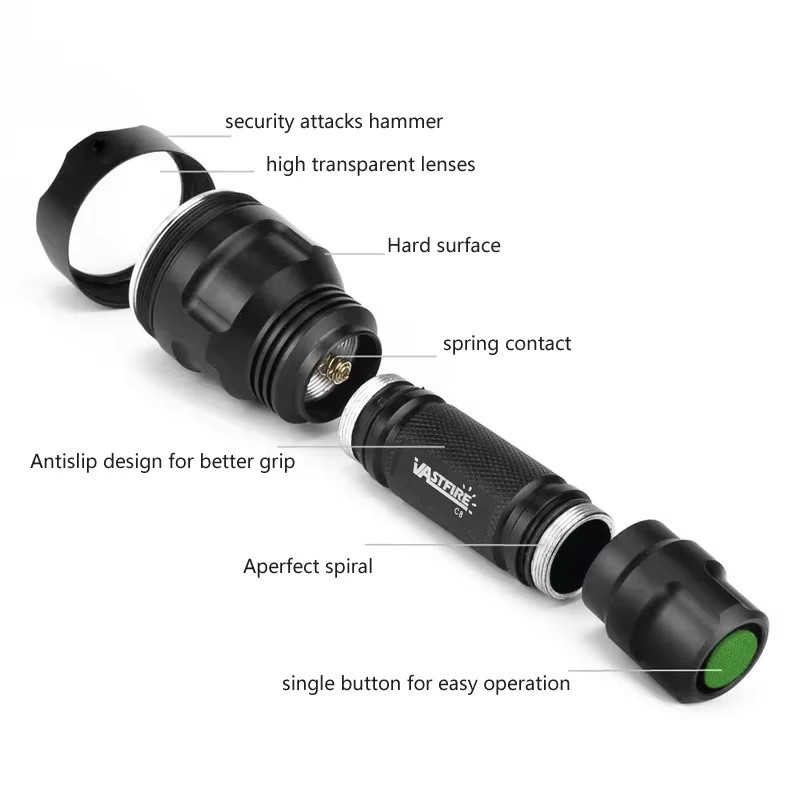 VASTFIRE LED-Taschenlampen-Set aus Aluminiumlegierung in Weiß, Grün und Rot für Outdoor, Camping und Angeln - Bild 5