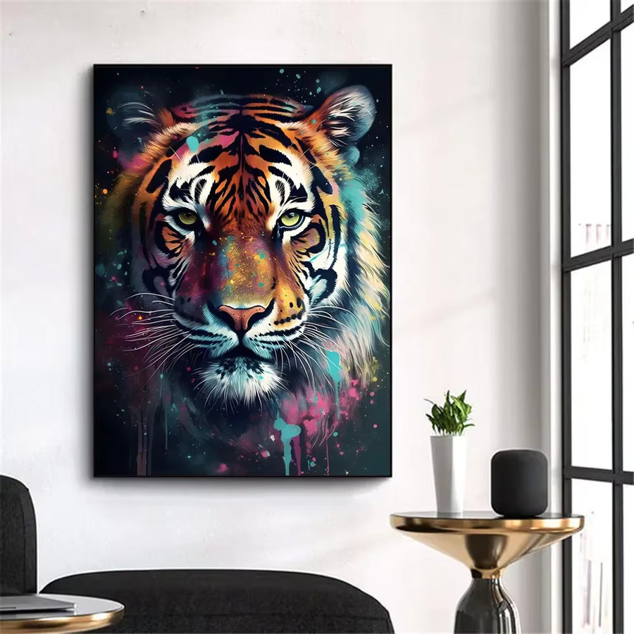 Potdemiel Graffiti Wandkunst Leinwand mit abstrakten Tieren wie Löwe, Tiger, Wolf, Bär und Hirsch in Multicolor - Bild 2
