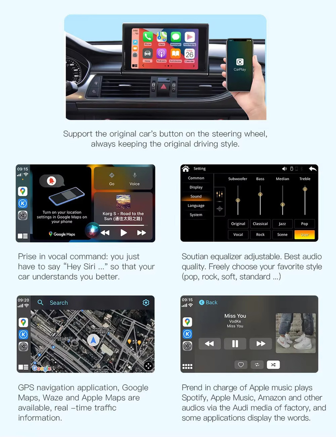 AUTOABC Android Auto und CarPlay Interface für Audi A6 S6 A7 C7 inklusive Mirror Link, AirPlay und Rückfahrkamera - Bild 4