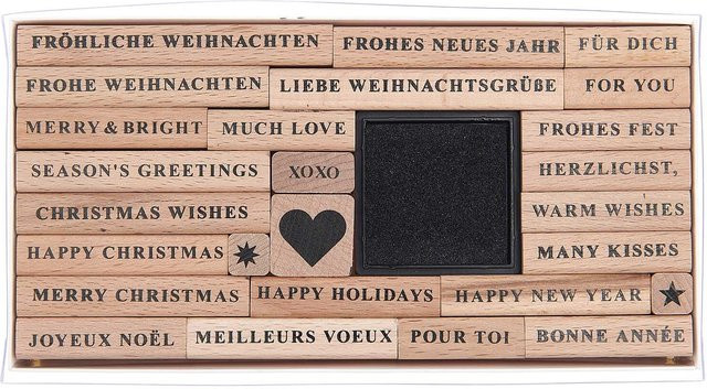 Rico Design Paper Poetry XL Stempelset Merry Christmas Serif in Schwarz aus Holz - Bild 1