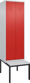 C+P PSA Doppel-Spind Classic PLUS Sitzbank mit 2 Abteilen und Kunststoff-Sitzfläche, B/T/H: 212 x 60 x 81,5 cm, Farbe: Grau/Rot - Bild 1