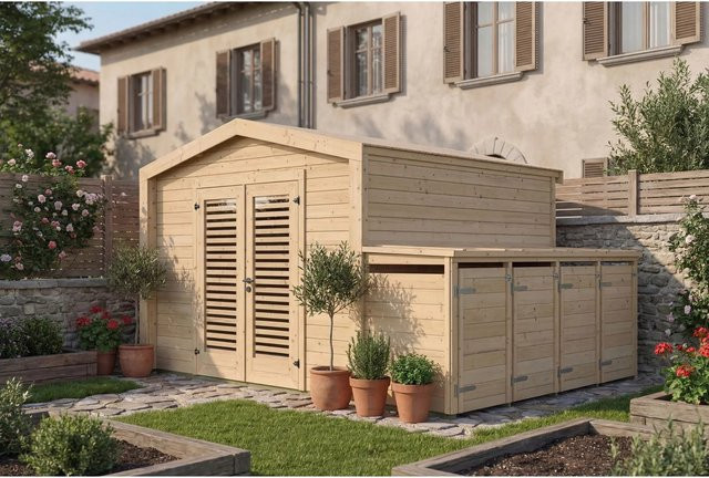 Weka Holz-Gartenhaus Killarney mit Satteldach in Natur Braun, B: 401 cm, T: 311 cm, H: 246 cm - Bild 1