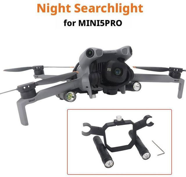 DJI Mini 5 Pro Nachtflug Zubehör: Suchscheinwerfer und Dual-Use LED Licht Halterung in Schwarz - Bild 1