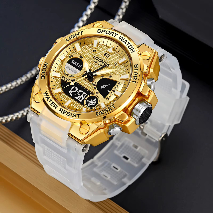 LOQNCE Armbanduhr, Digitaluhr, Kunststoff, Gold, Herren - Bild 2