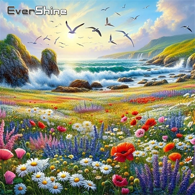 EverShine Diamond Painting Bastelset mit floralem Motiv in Multicolour, Mosaik-Stickerei mit runden Steinen zur Wanddekoration - Bild 1
