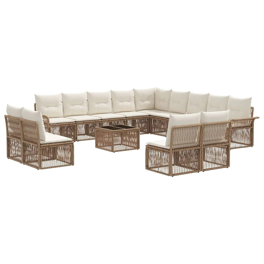vidaXL Gartensofa-Set 14-teilig in U-Form aus Poly-Rattan und pulverbeschichtetem Stahl in Beige mit Polsterung - Bild 2