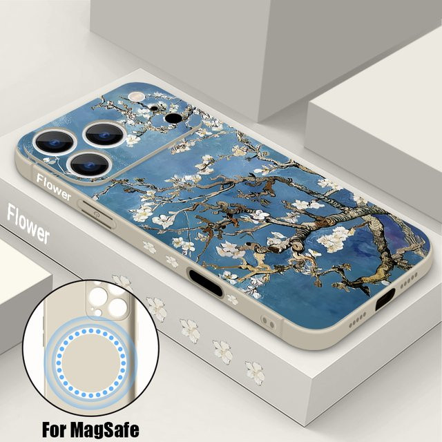 YISHANGOU Magnetische iPhone Schutzhülle mit Magnolia Blumen Druck und Lanyard, kompatibel mit iPhone 17 Pro Max bis iPhone 11, Farbe: Multicolour/Schwarz, Material: TPU - Bild 1