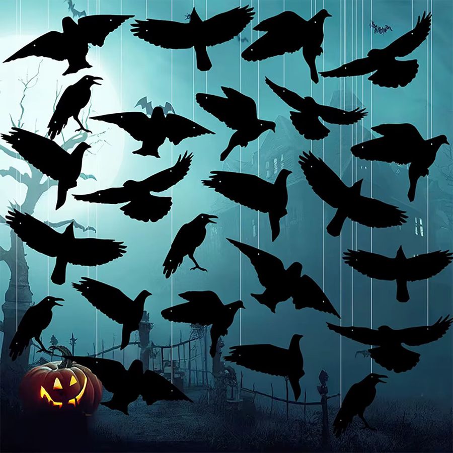 Runtowo 12 Stück Halloween Hängeornamente Schwarze Krähen als DIY Hängeanhänger für Horror-Dekoration - Bild 4