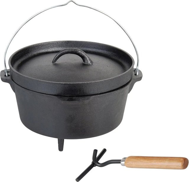 Jet-Line Dutch Oven Arkansas Feuertopf aus Gusseisen mit Deckel und Deckelheber, Schwarz, 3 Liter - Bild 1