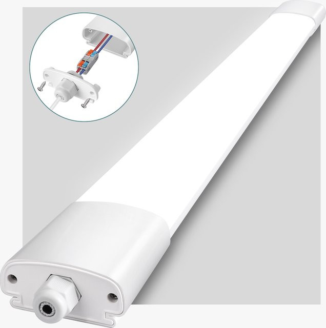 Oraymin LED-Nassraumleuchte, verknüpfbare Deckenröhre in Weiß, 45 W, 5000 lm, 4000 K Neutralweiß, IP66, Länge: 150 cm - Bild 1