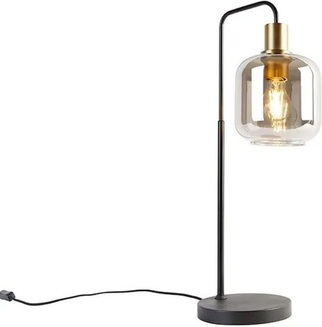 QAZQA Design-Tischlampe Zuzanna in Schwarz und Gold mit Rauchglas für Wohnzimmer und Schlafzimmer - Bild 1