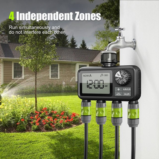Eshico Digitaler Bewässerungstimer HCT-M09 in Schwarz mit 4-Zonen-Ausgang, IPX5 Wasserdichtigkeit und Regenverzögerung für die automatische Großflächenbewässerung - Bild 1