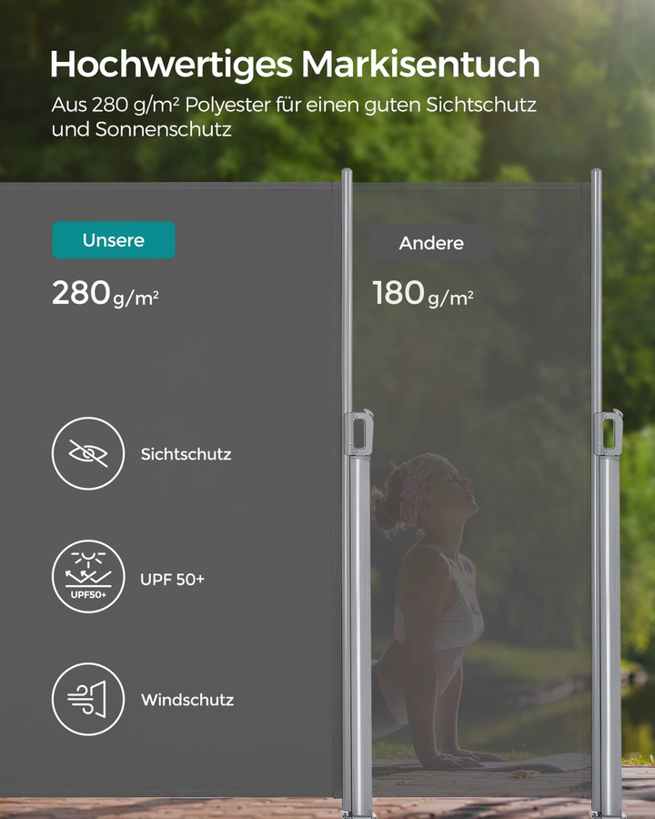 SONGMICS Alu-Seitenmarkise ausziehbar, grau, B/H: 180 x 350 cm - Bild 3