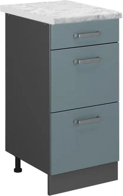 Vicco R-Line Schubladenschrank für die Küche in Blau-Grau mit Marmor-Optik, Breite: 40 cm - Bild 1