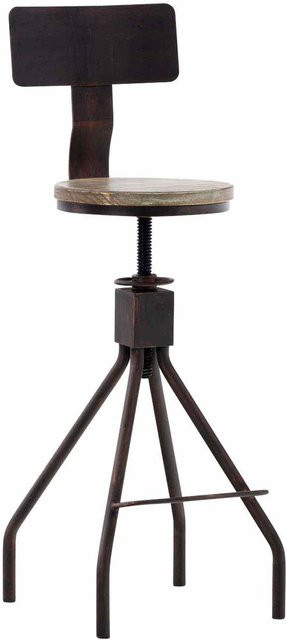 TPFLiving Barhocker Elcom im Industrial Design mit Holzsitz aus Kiefer und Metallgestell in Braun - Bild 1