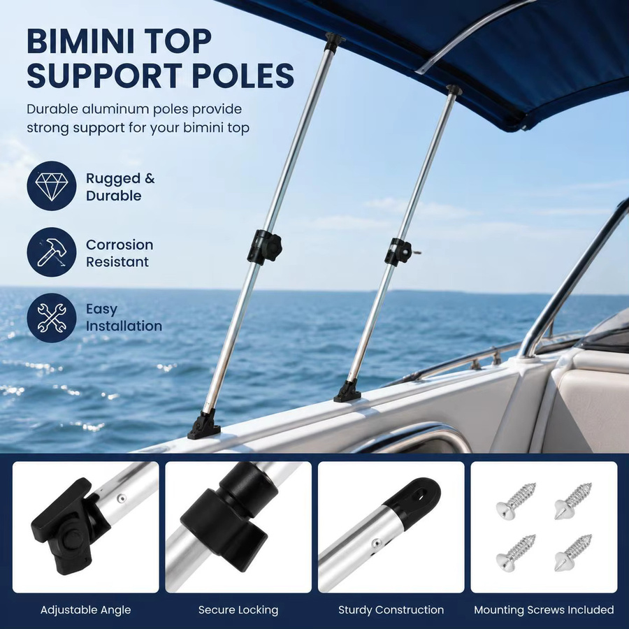 2 Stück Aluminium-Bimini-Top-Stützstangen in Silber, verstellbar von 66 cm bis 110 cm, universell für 3/4-Bögen, inklusive Montageteile - Bild 3