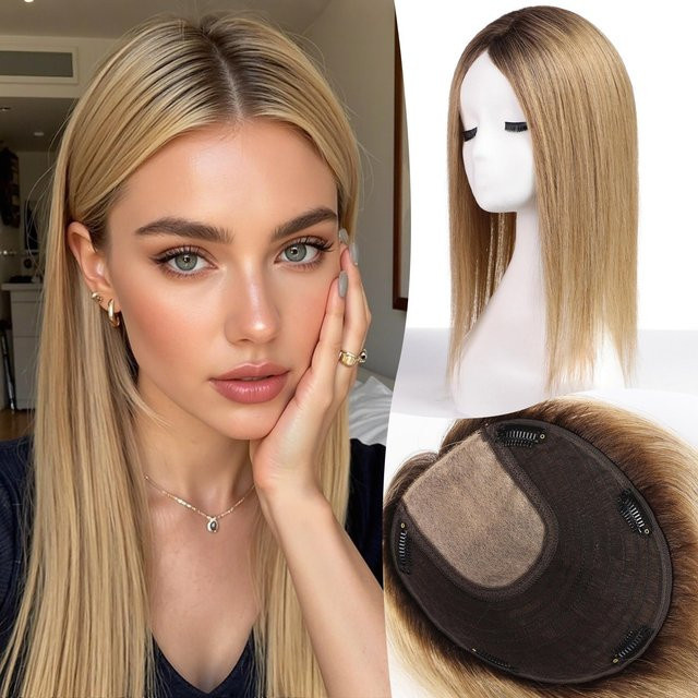 HAIRCUBE Echthaar Topper Ombre Braun, 16 Zoll, 9x9 Zoll, Damen - Bild 1