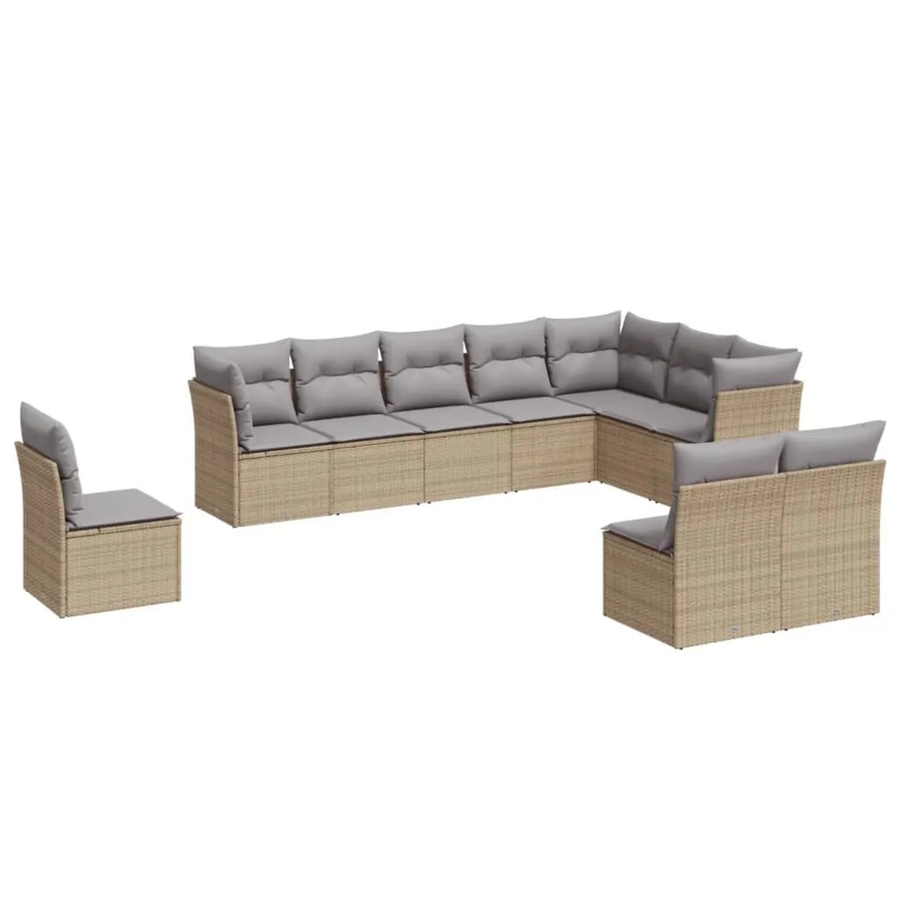 vidaXL 10-tlg. Garten-Sofagarnitur aus Poly-Rattan in Beige mit Sitzkissen und Rückenkissen inklusive Stauraum - Bild 2