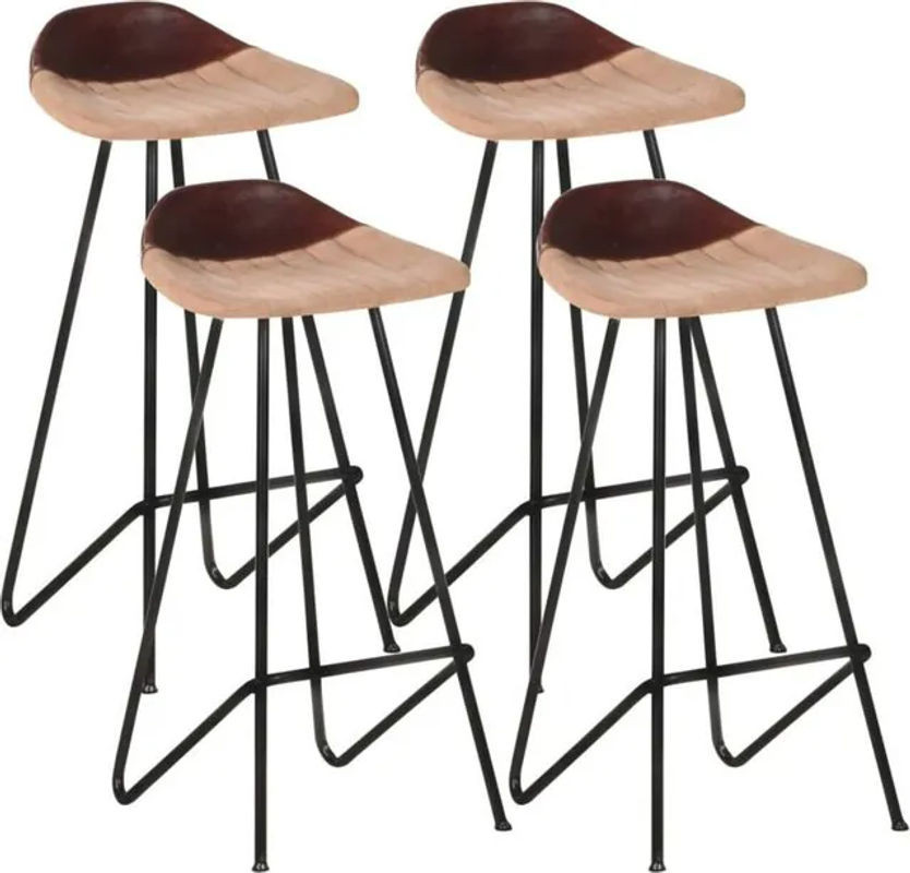 4er Set Barhocker aus Echtleder und Metall in Braun im Industrial Design von Vidaxl - Bild 1