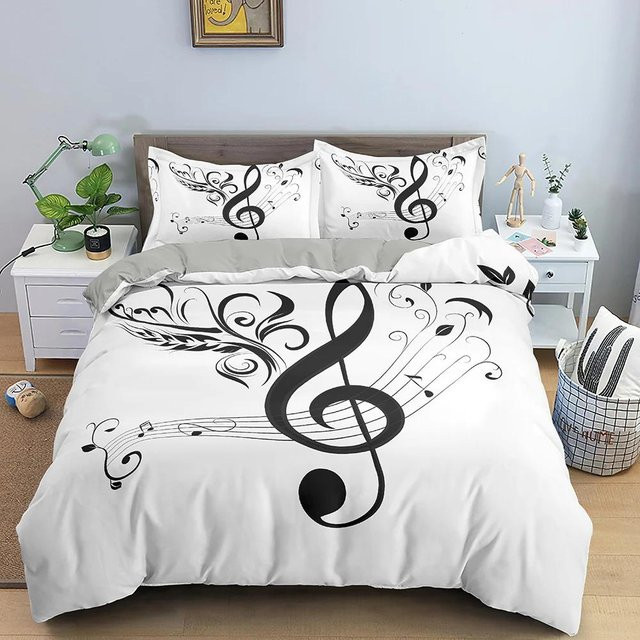 Bettwäscheset Your Warm Home mit Musiknoten-Aufdruck in Weiß, 2-teilig aus Polyester - Bild 1