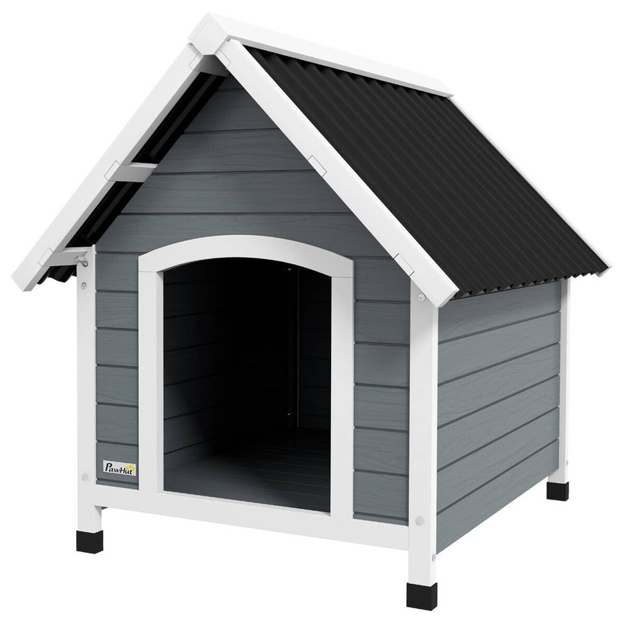PawHut Hundehütte aus Tannenholz und Kunststoff in Grau mit Asphaltdach und herausnehmbarem Boden, B: 88 cm, H: 82 cm, T: 75 cm - Bild 2