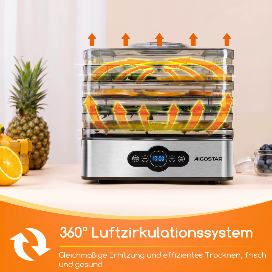 Aigostar Crispy Lebensmitteltrockner mit 240W und 5 Tabletts sowie digitaler Steuerung zur Trocknung von Obst, Fleisch und Gemüse - Bild 4