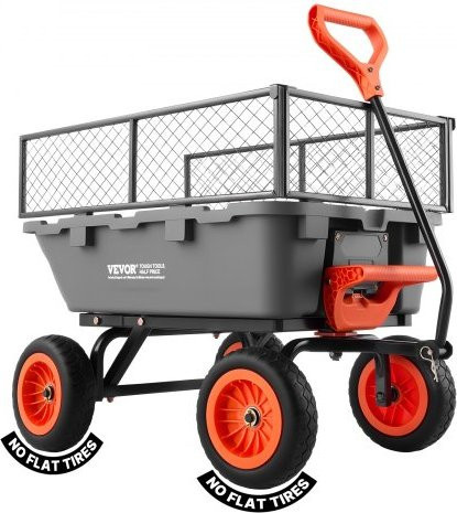 VEVOR Gartenwagen mit Kippfunktion in Grau, Belastbarkeit 362 kg, Bollerwagen aus Stahl und Kunststoff mit Metallzaun und 180 Grad drehbaren Rädern - Bild 1