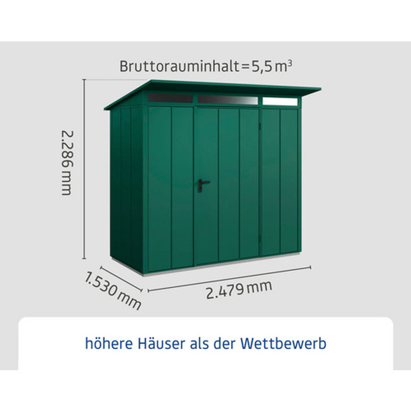 Ecostar Gerätehaus Elegant-P aus Metall in Grün, B/H/T: 238 x 228,6 x 107,8 cm - Bild 3