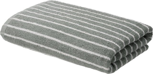 LIVARNO Frottier-Duschtuch aus Baumwolle, gestreift, Grün/Weiß, B: 70 cm, L: 140 cm - Bild 1